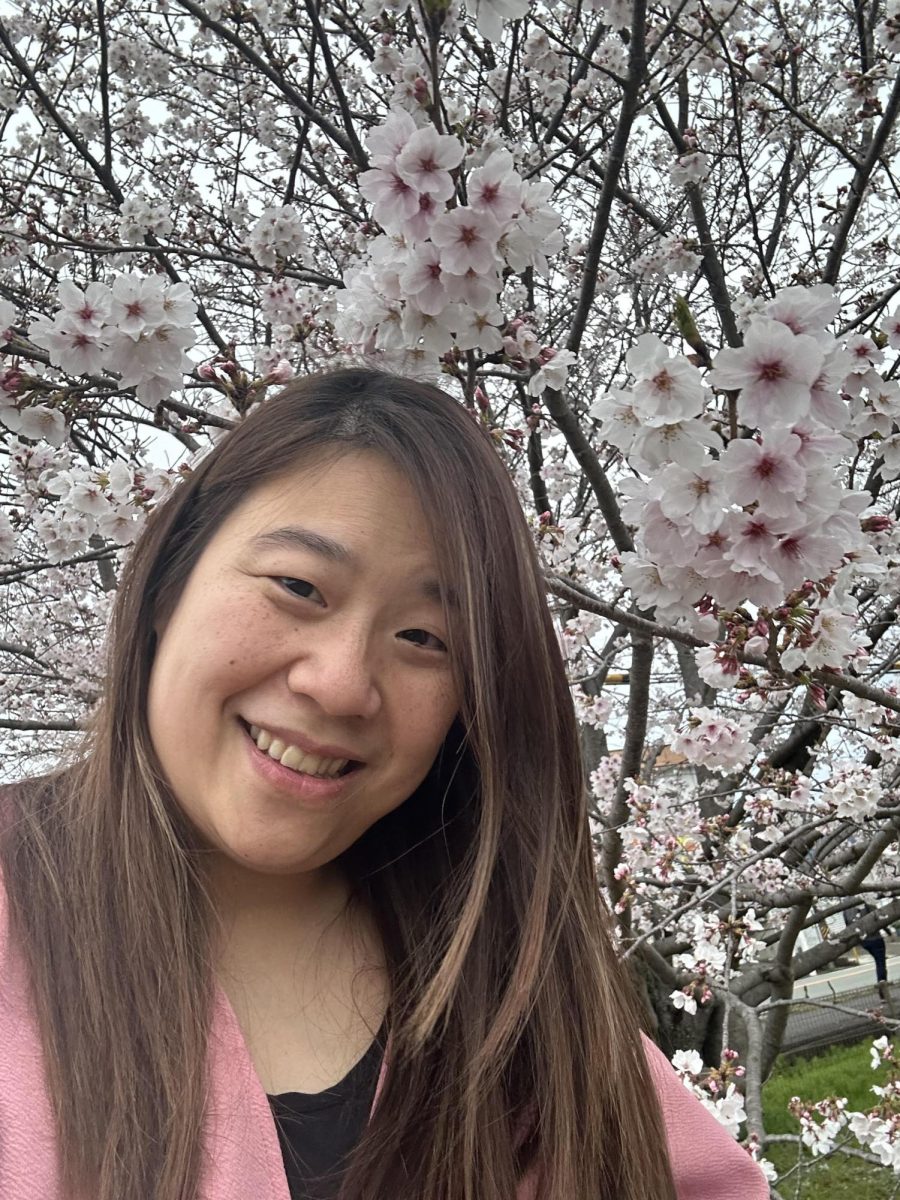 Ms. Dechodomphan, St. Mary’s new 4th grade teacher, with cherry blossoms.