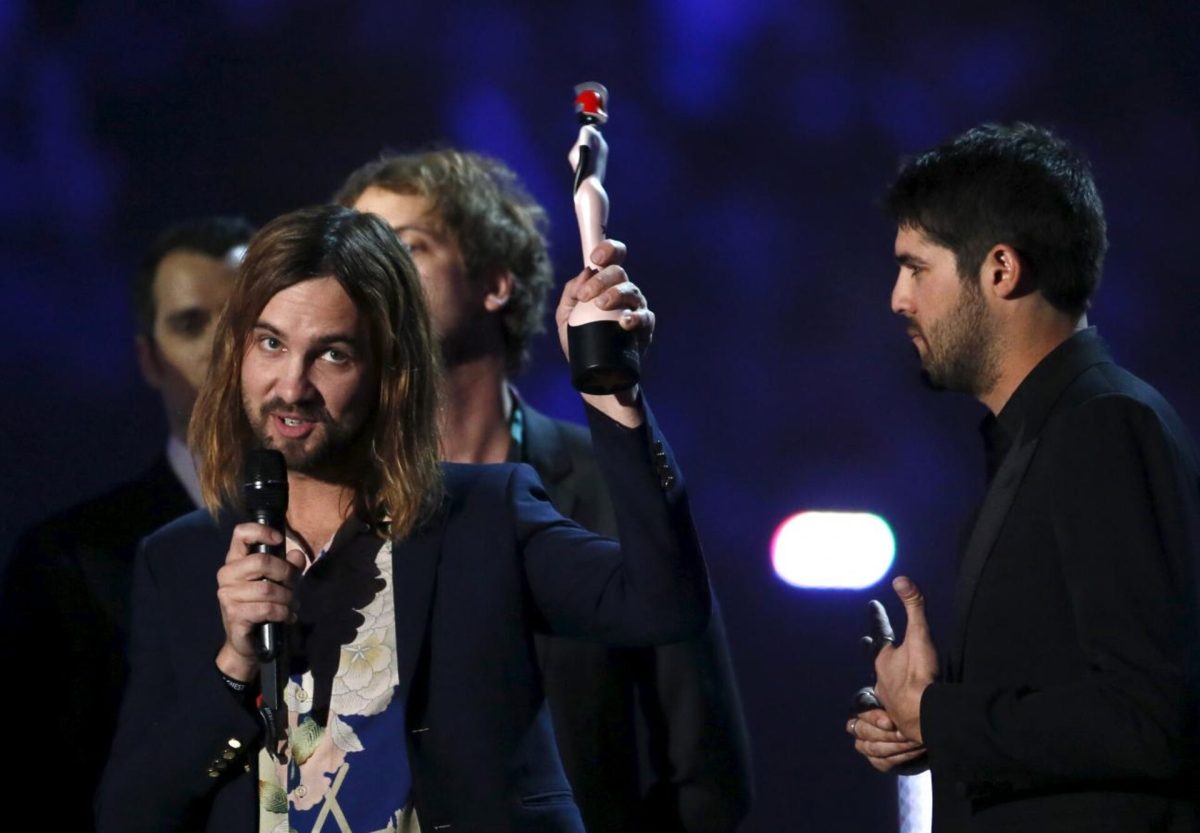 Kevin Parker of band Tame Impala speaks as they receive their Best International Group award. Febuary 26th, 2016