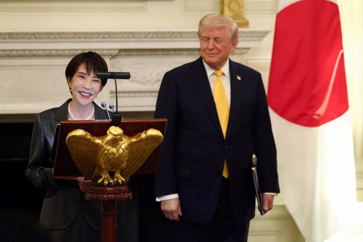 Japanese Prime Minister Sanae Takaichi delivers remarks during a dinner hosted by U.S. President Donald Trump at the White House in Washington, D.C., U.S., March 19, 2026. REUTERS/Kevin Lamarque