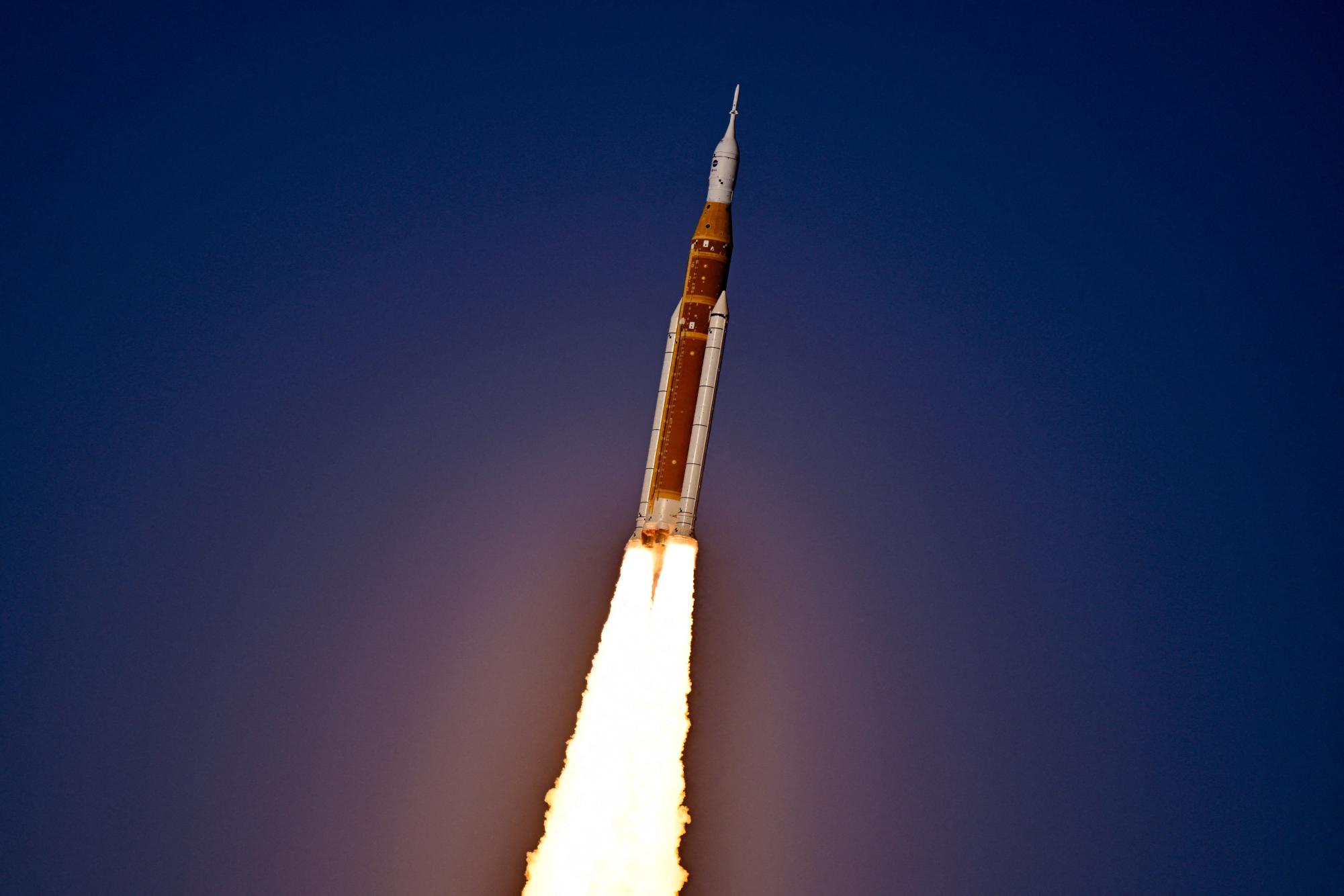 NASA's Artemis II mission to fly by the moon, comprising of the Space Launch System (SLS) rocket with the Orion crew capsule, ascends after liftoff from the Kennedy Space Center in Cape Canaveral, Florida, U.S. April 1, 2026.  REUTERS/Steve Nesius