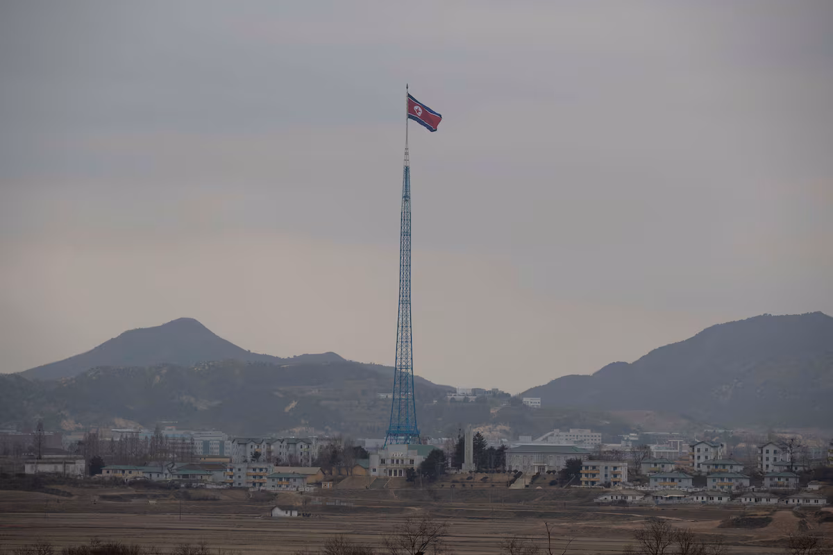 North Korean propaganda village "Gijungdong" is seen from an South Korea's observation post inside the JSA during a media tour at the Joint Security Area (JSA) on the Demilitarized Zone (DMZ) in the border village of Panmunjom in Paju, South Korea, 03 March 2023. JEON HEON-KYUN/Pool via REUTERS/File Photo